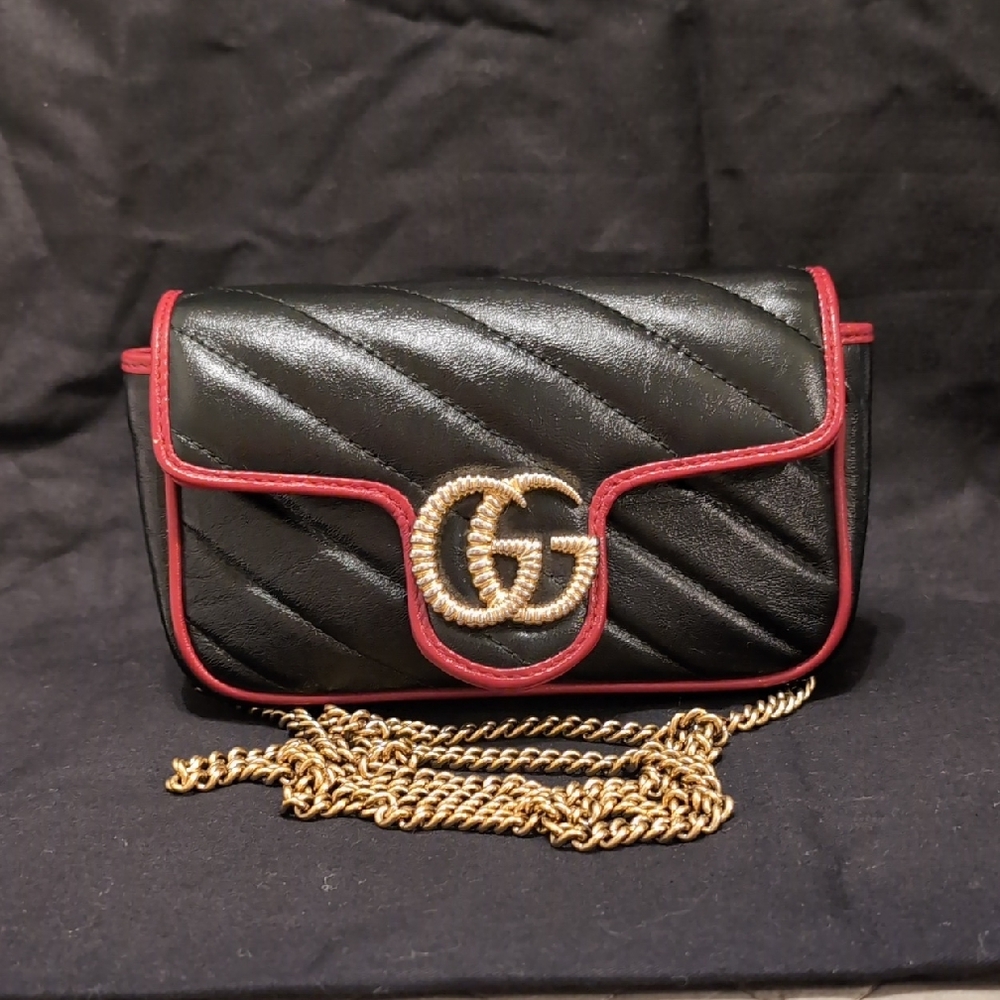 Gucci  Mini Black and Red Quilted Leather Bag